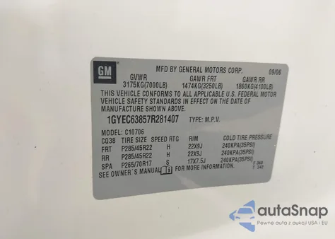 2007 Cadillac Escalade Standard from USA, damaged, VIN 1GYEC63857R281407